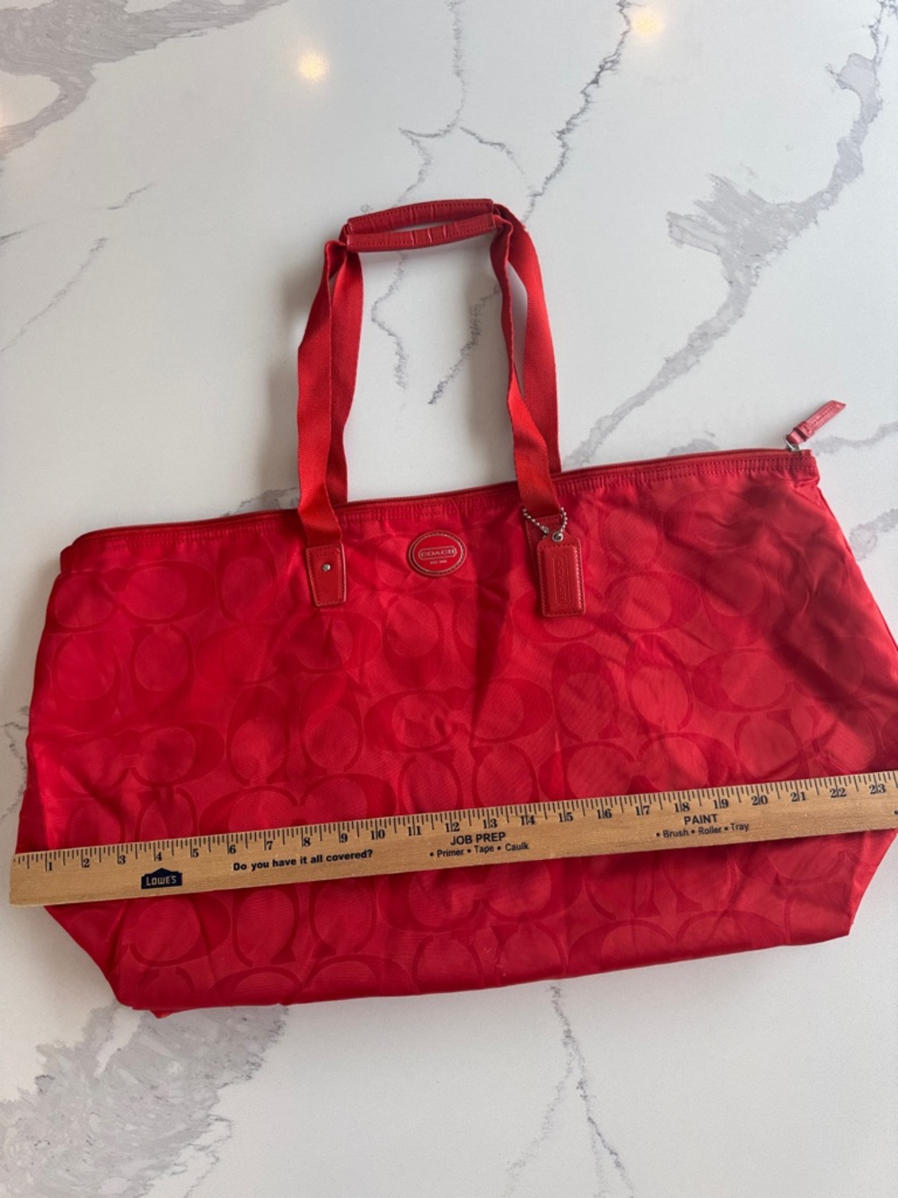 COACH Packable Weekender Tote red/orange overnight 77321 Signature Nylon C bag - Picture 9 of 11